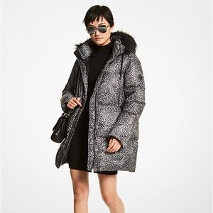 Michael Kors Oversized Leopard Print Ciré Puffer Coat